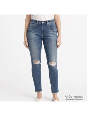 AG Farrah High Rise Skinny Ankle Jeans W31 Blue Distressed Raw Hem
